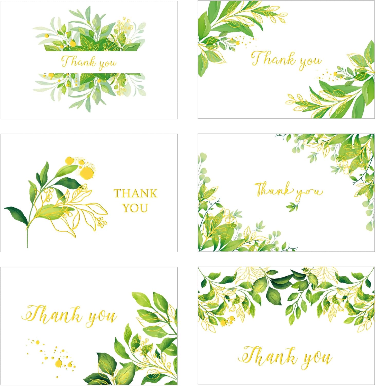 Masper 12/36 Thank You Cards, 6 Designs Gold Foil...