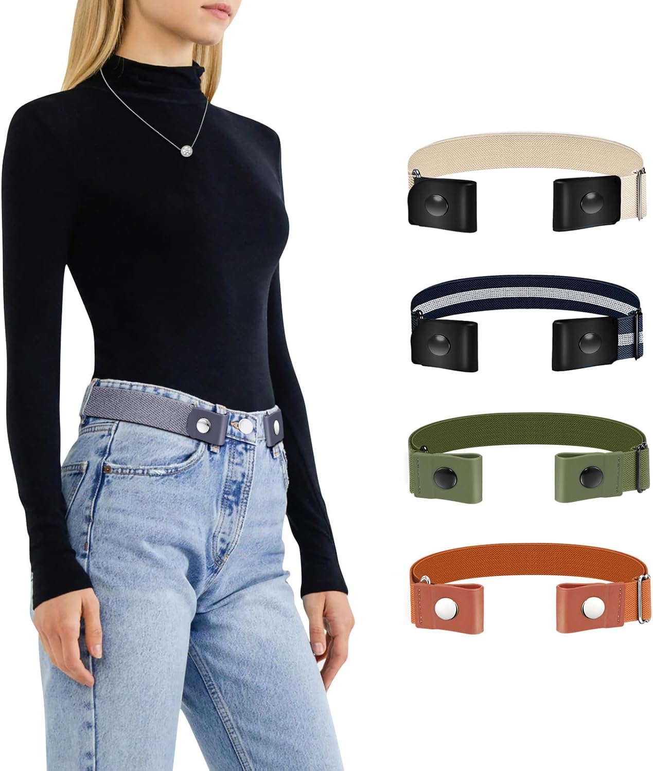 Belts for Women/Men Buckle Free Elastic Belt Invisible No Buckle Stretch Waist B...
