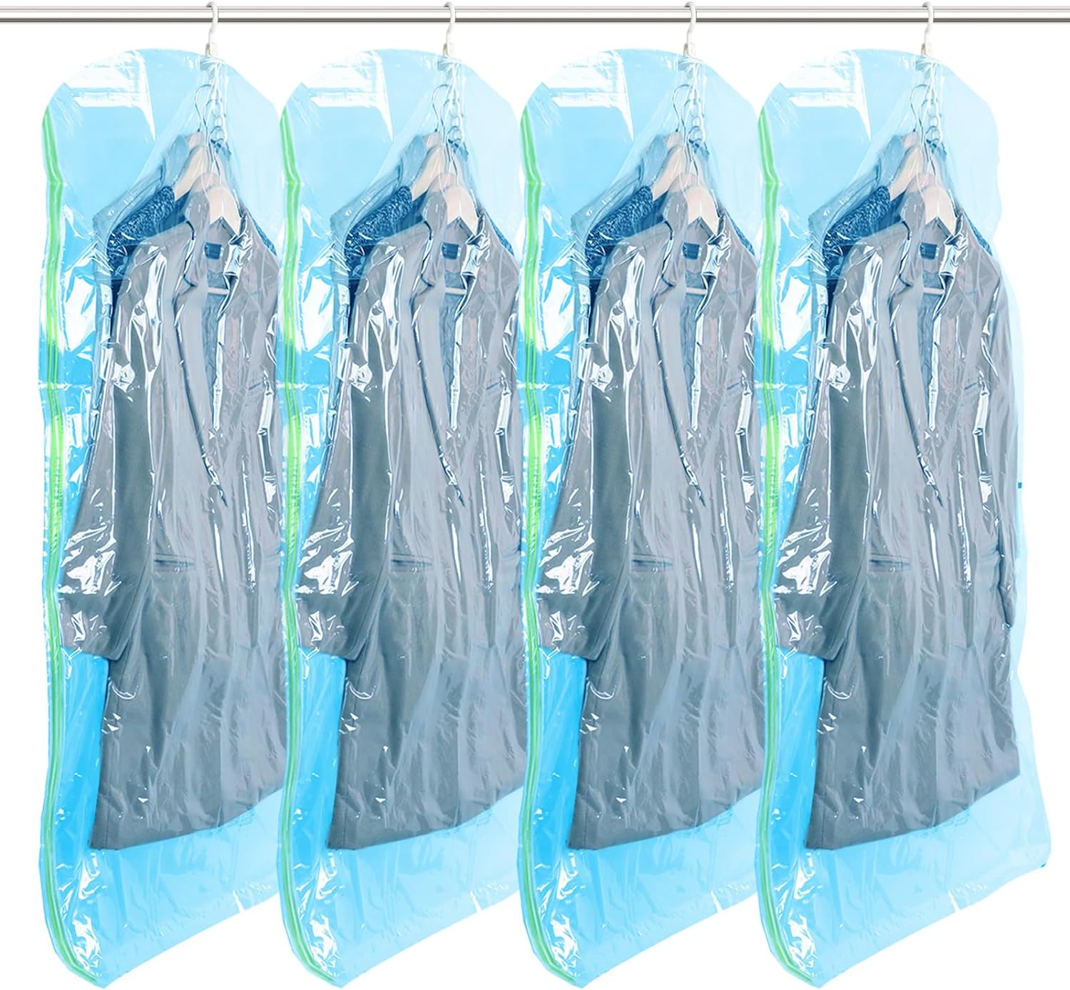 TAILI Hanging Vacuum Storage Bags for Clothes, 4 Packs (135x70cm), Blue Vacuum C...