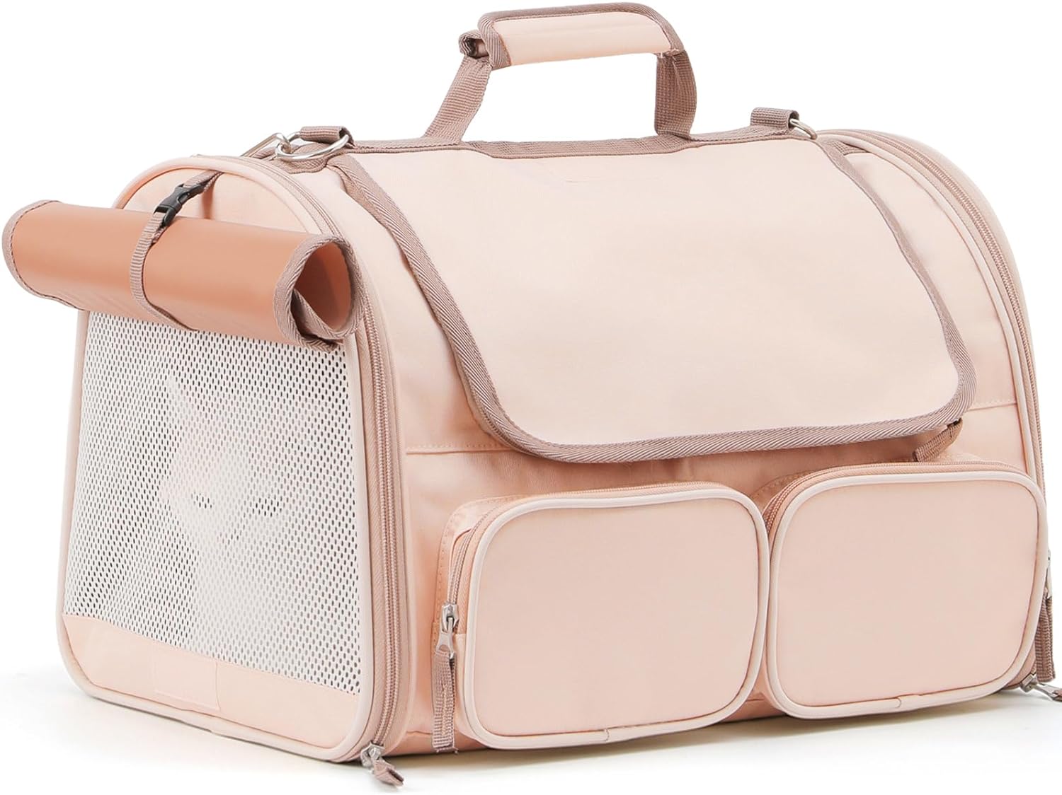 FUKUMARU Cat Carrier, 4 Mesh Windows Small Dog Carrier, 4 Storage Pockets Cat Tr...