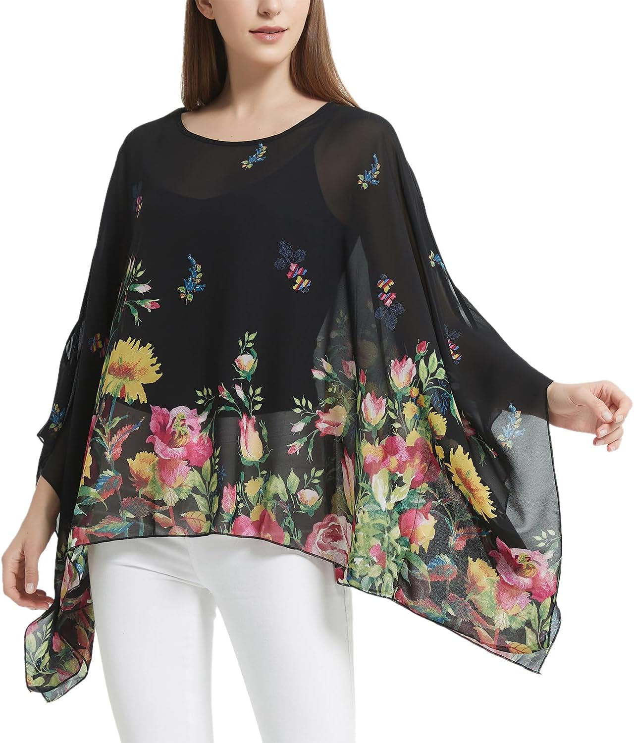 CuteSwan Womens Lagenlook Kaftan Batwing Sleeve Chiffon Blouse Bohemia Loose Flo...