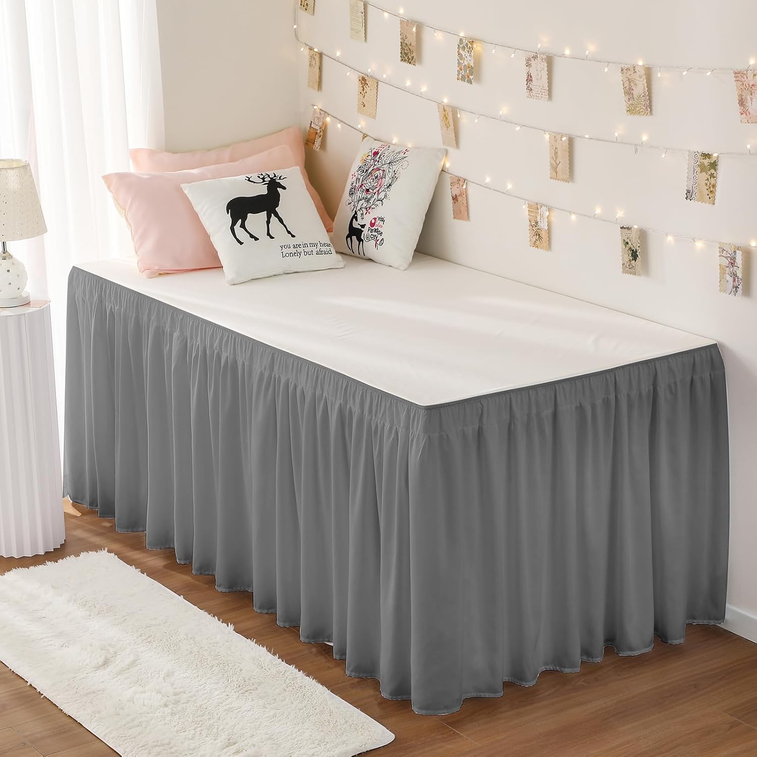 RIMELA Dorm Bed Skirt Twin XL 22 Inch Drop, Extra Long Wrap Around Elastic Bed S...