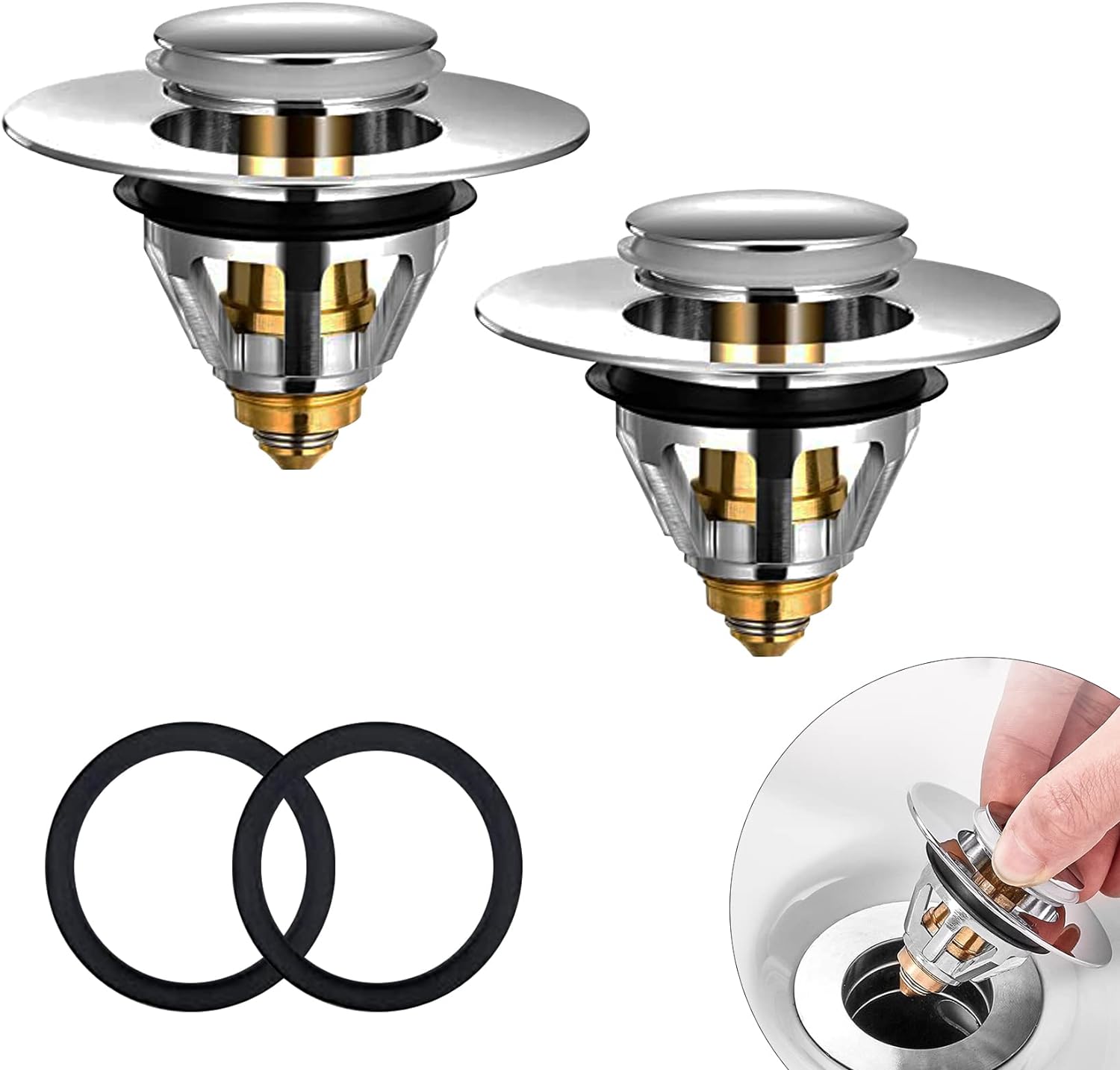 Sink Plug, Bathroom Pop Up Sink Plug Replacement Spring Core Copper, Universal B...