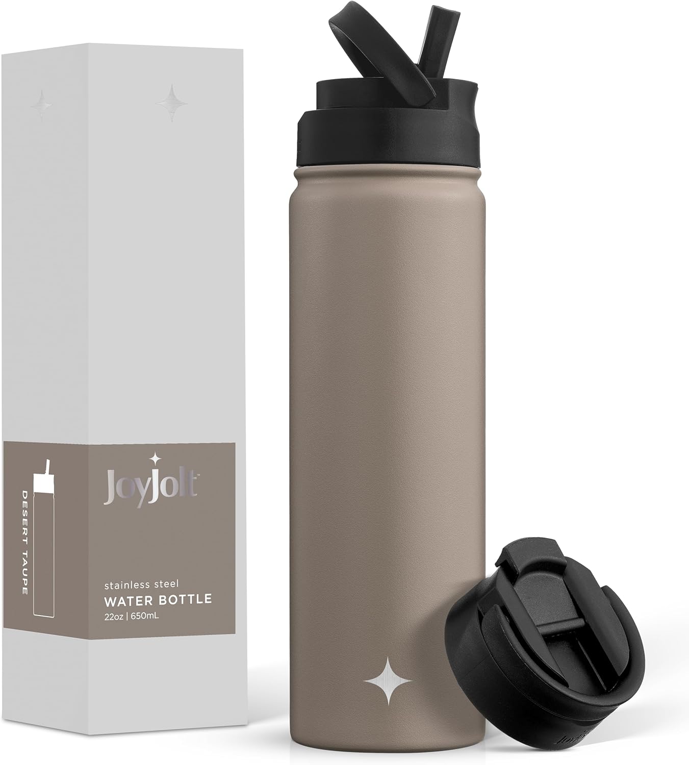 JoyJolt Triple Insulated Water Bottle with Straw Lid AND Flip Lid! 22oz Water Bo...