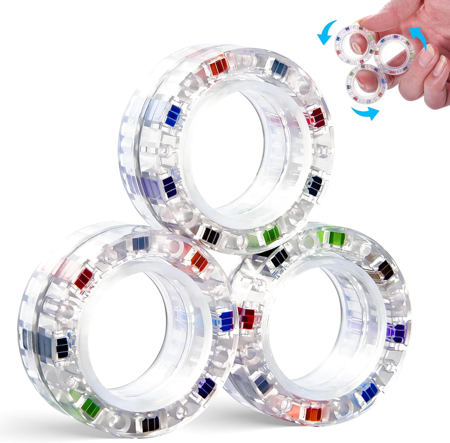 3pcs Magnetic Fidget Spinner Rings Toys for Adult- Anxiety Relief, ADHD Therapy...