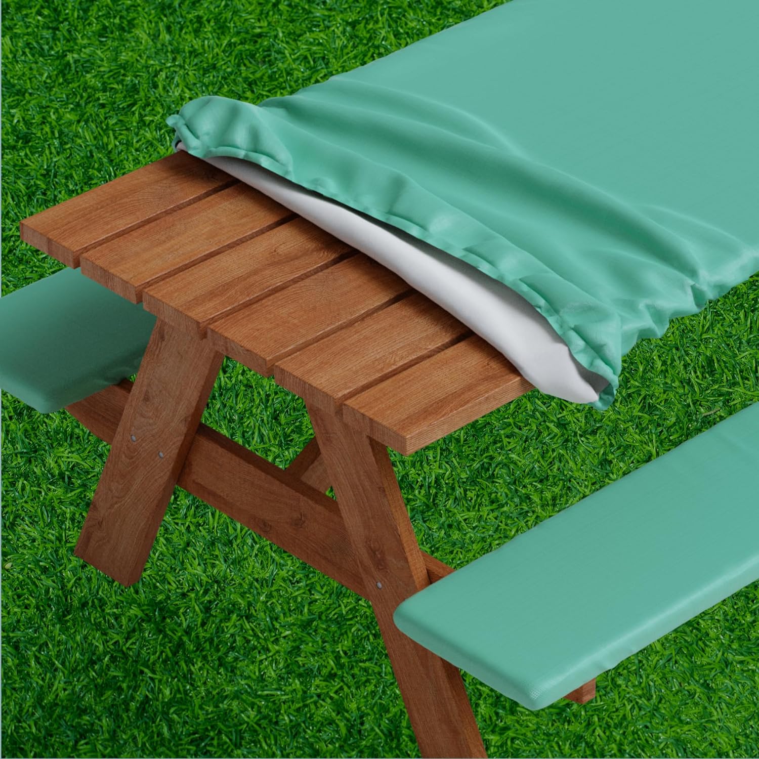 Sorfey Picnic Table cover with Bench Covers -Fitted with Elastic, Vinyl with Fla...
