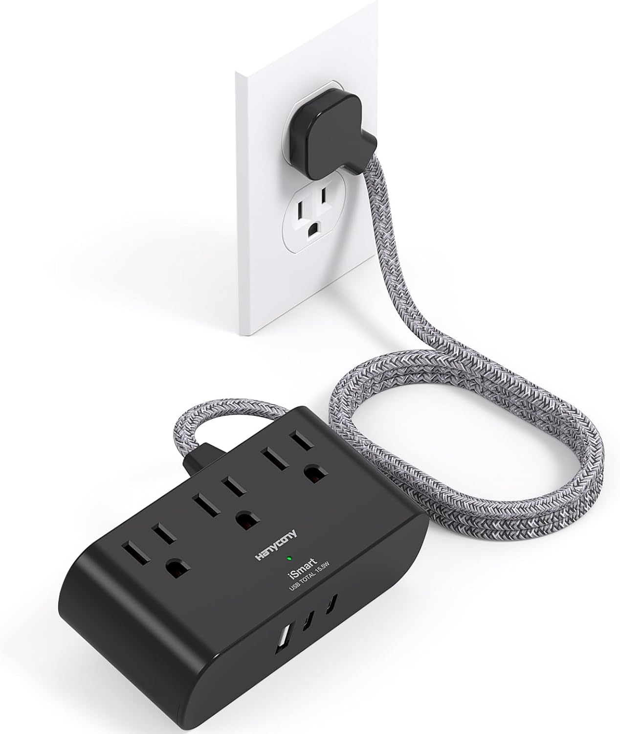 Black Flat Plug Power Strip, 6 Ft Ultra Thin Flat Extension Cord, 3 Outlets 3 US...