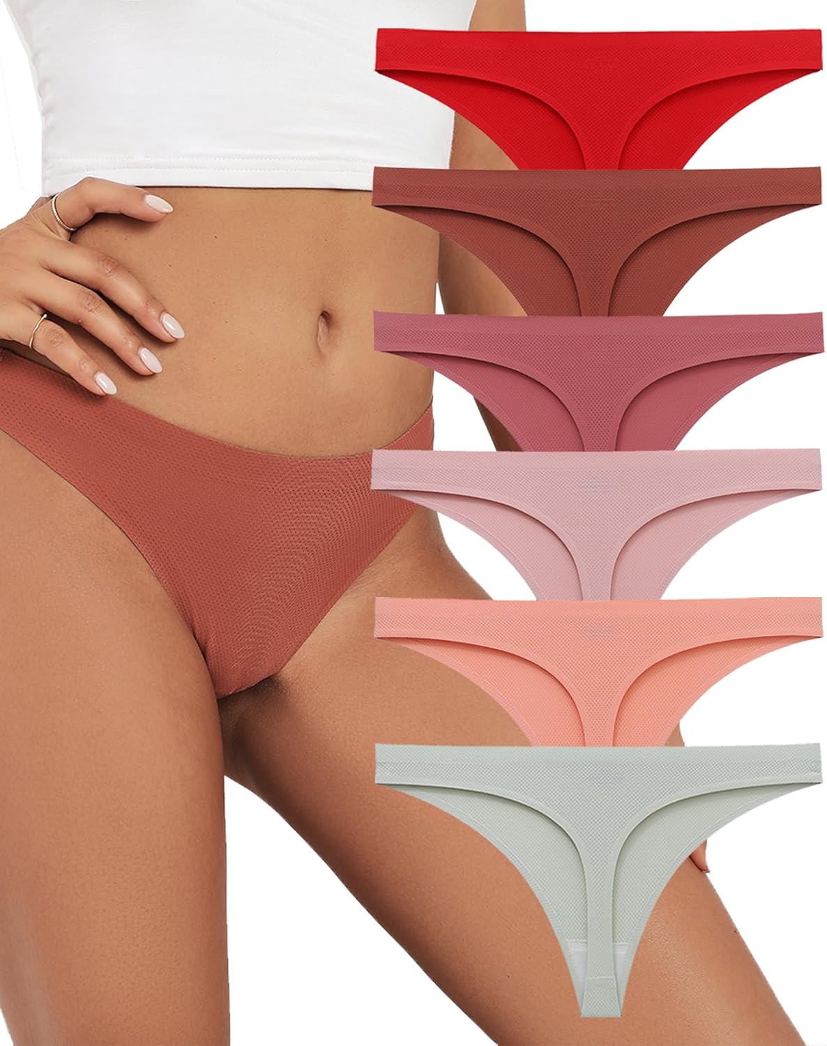 10 Pack Seamless Thongs for Women Breathable Thong Underwear Set No Show Panty L...