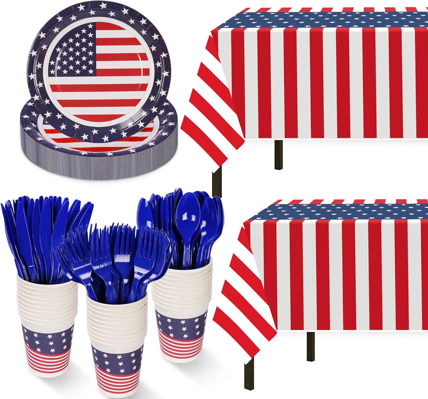 Patriotic Party Supplies,152Pcs American Flag Themed Party Set, Patriotic Party...