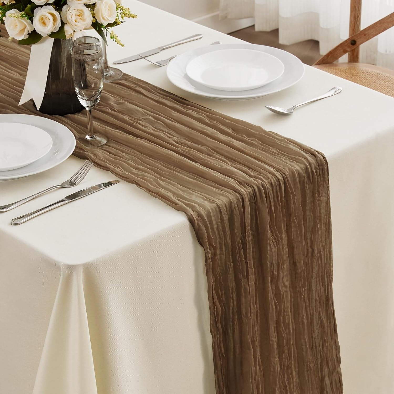 Brown Cheesecloth Table Runner-13.3Ft Boho Gauze Cheese Cloth Table Runner 35x16...