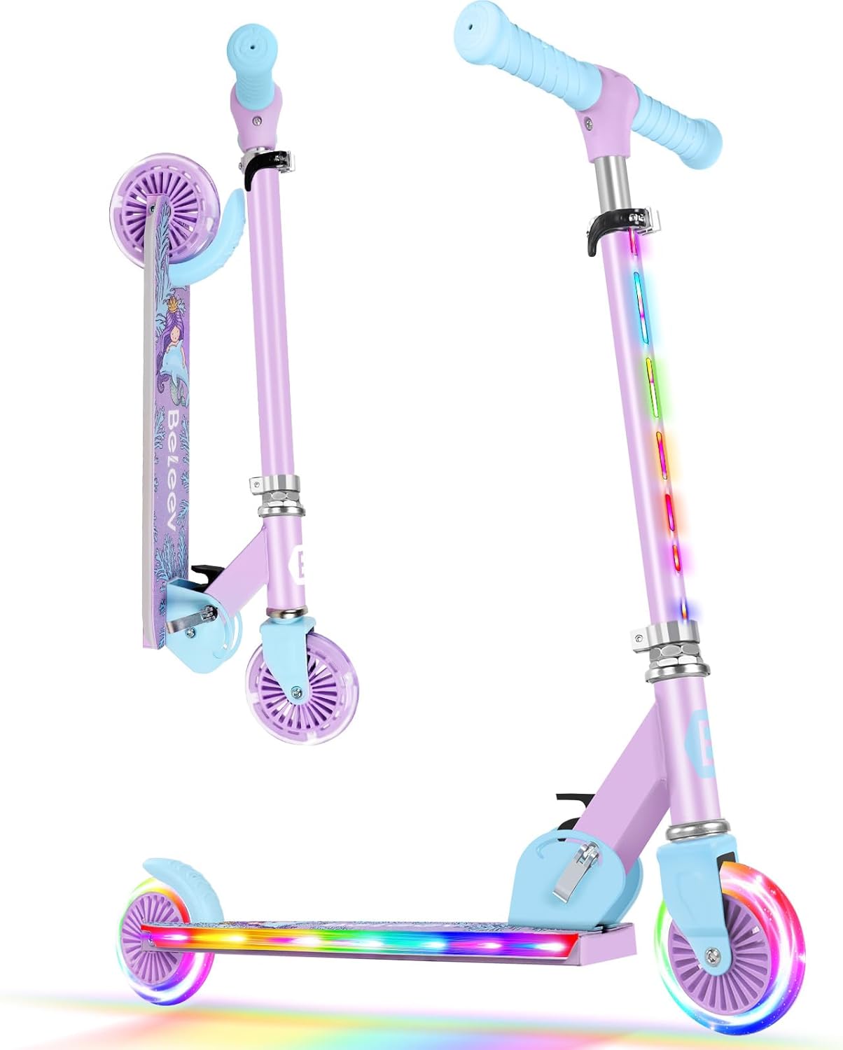 BELEEV V2 Scooters for Kids with Light-Up Wheels & Stem & Deck, 2 Wheel Folding...