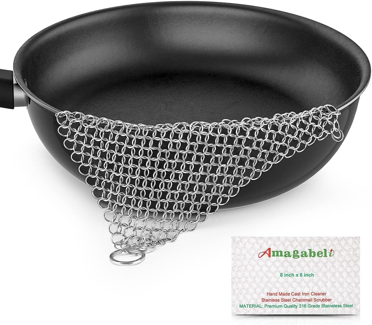 AMAGABELI GARDEN & HOME 10”x10” Stainless Steel Cast Iron Cleaner Chainmail Scru...