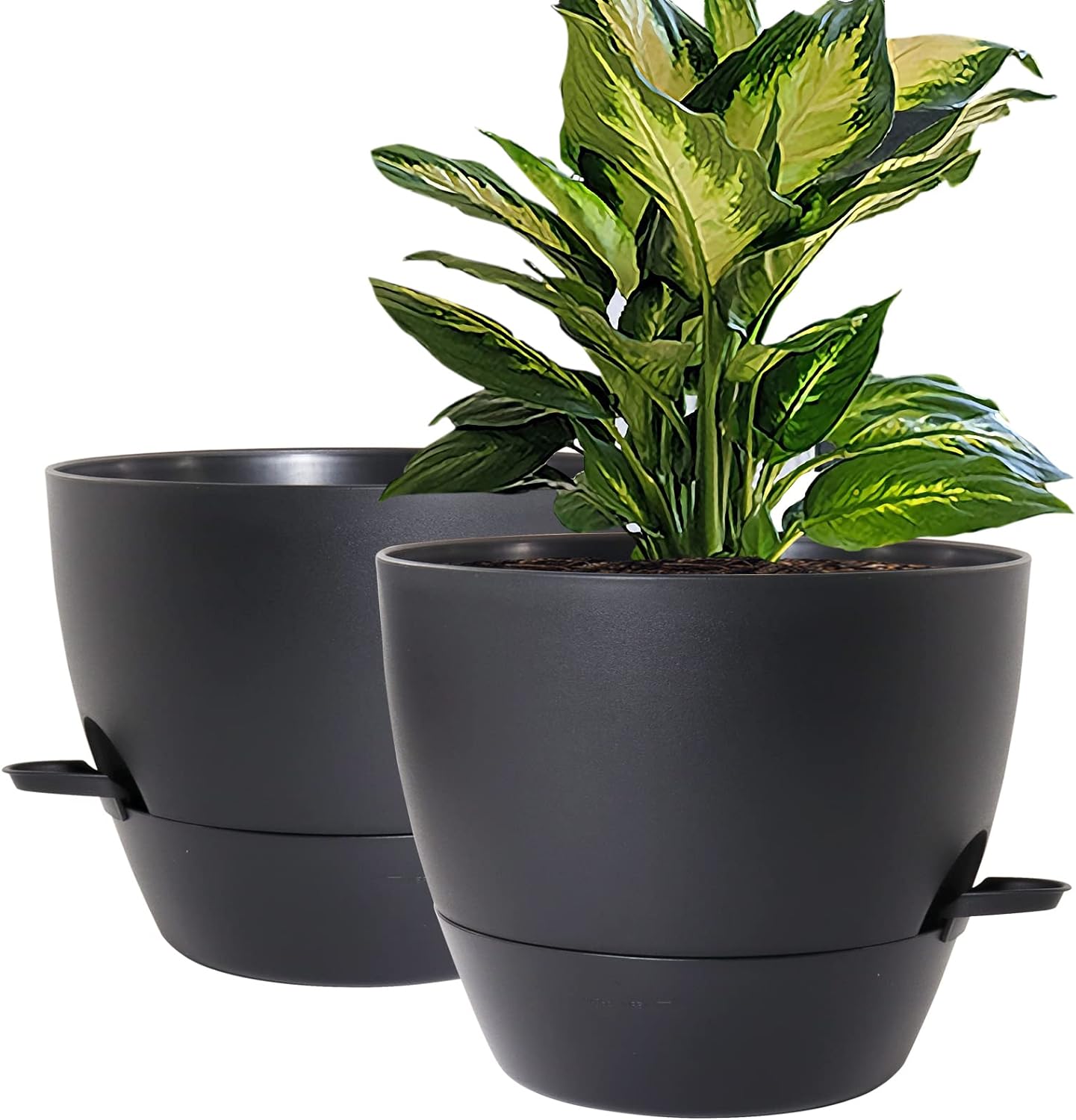 10 inch Self Watering Planters, 2 Pack Large Plastic Plant Pots with Deep Reserv...