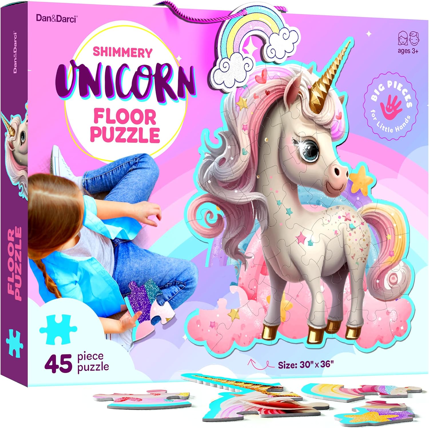 Jumbo Shimmery 45-Piece Unicorn Floor Puzzle for K...