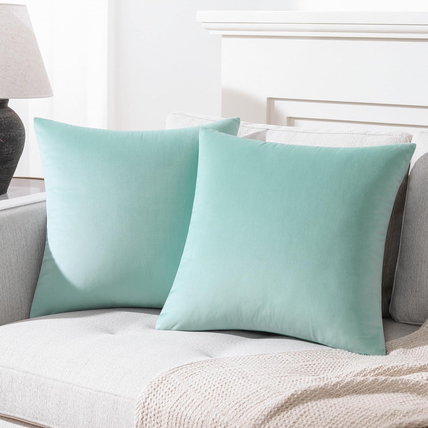 Mixhug Decorative Throw Pillow Covers, Velvet Cushion Covers, Solid Throw Pillow...