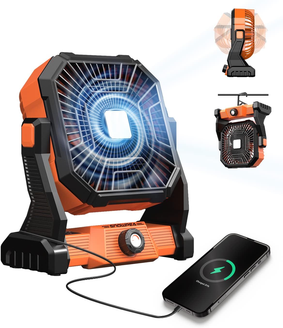 Snowpea 2-in-1 Camping Fan with LED Lantern - Portable and Rechargeable Outdoor...