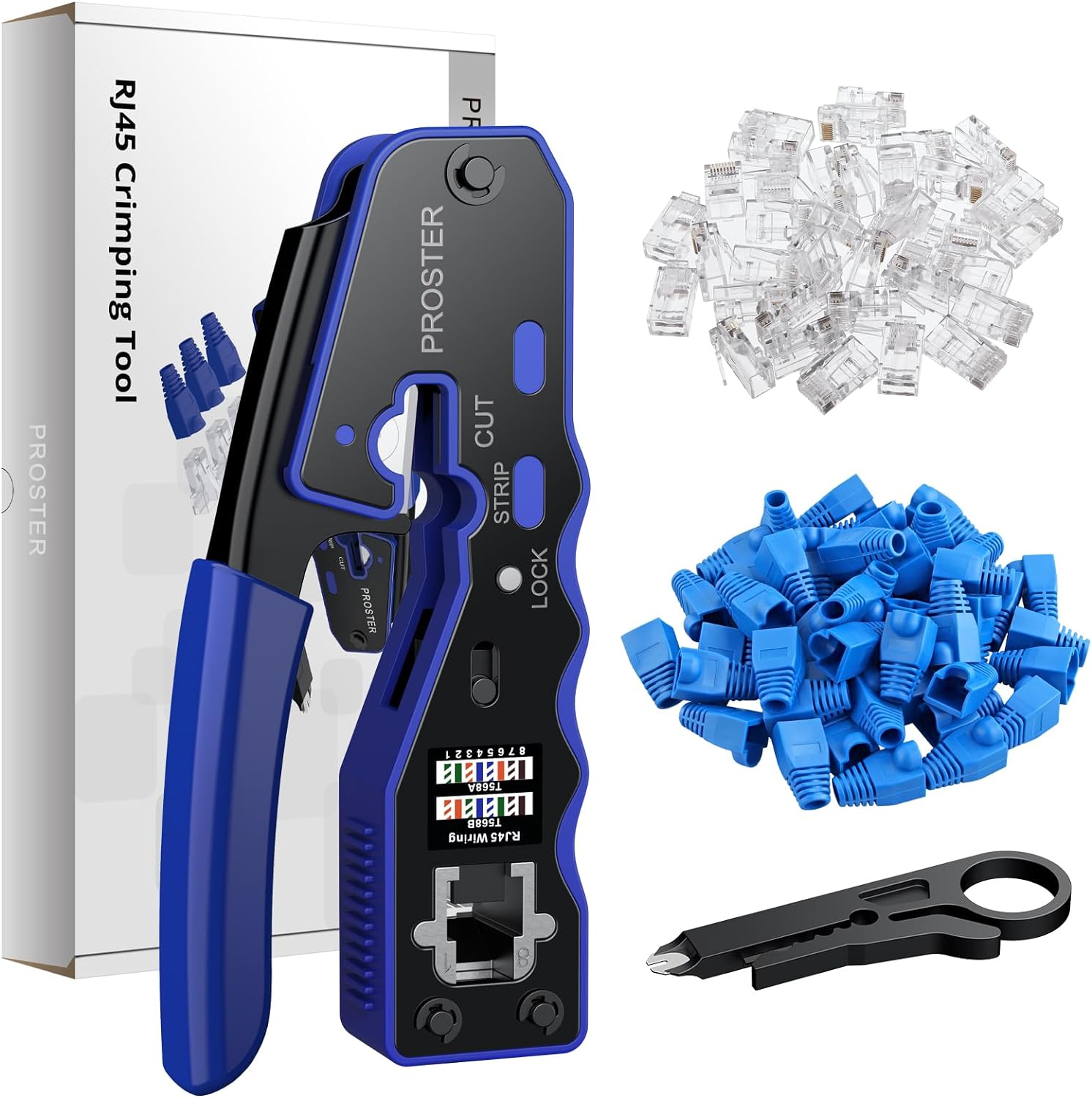 Proster RJ45 Crimp Tool Set All-in-one RJ45 Crimping Tool Kit with 50 PCS CAT6 P...