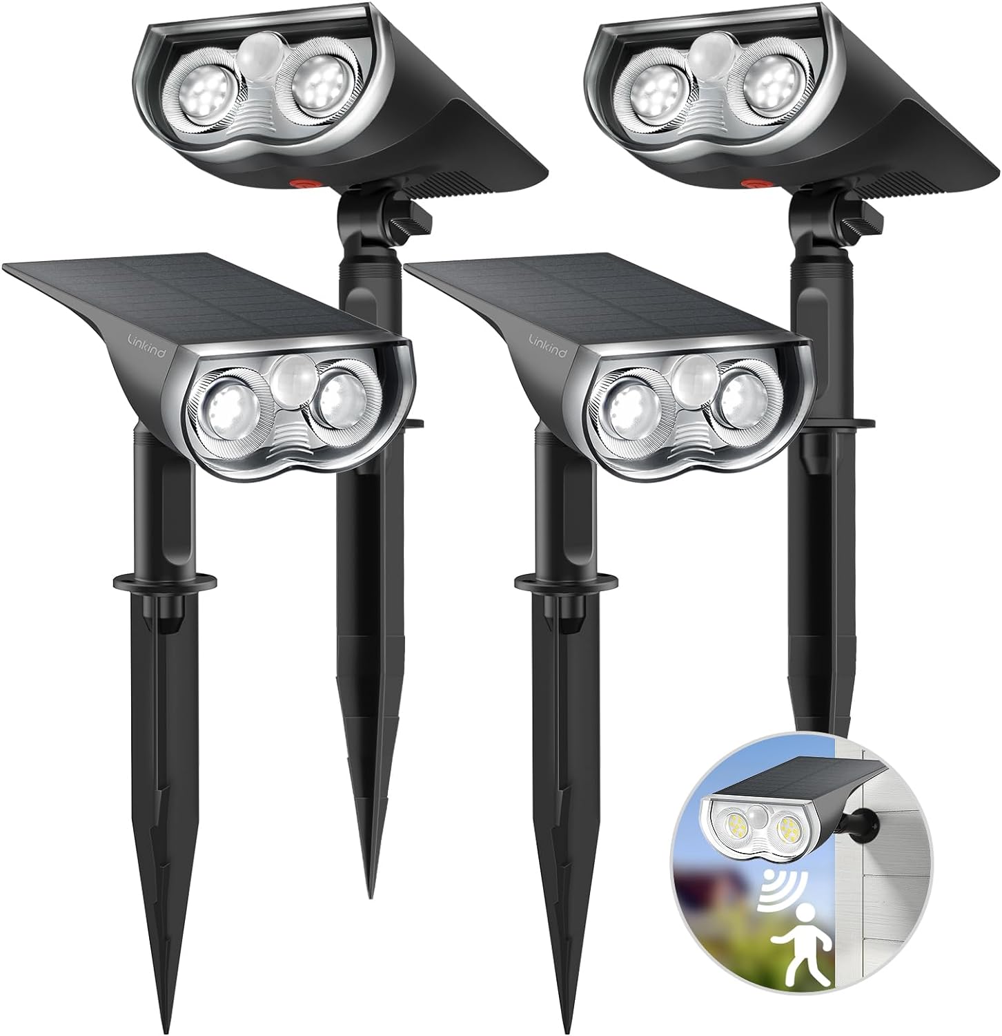 Linkind Solar Outdoor Lights, Motion Sensor Solar Spot Lights Outdoor, 3 Modes I...