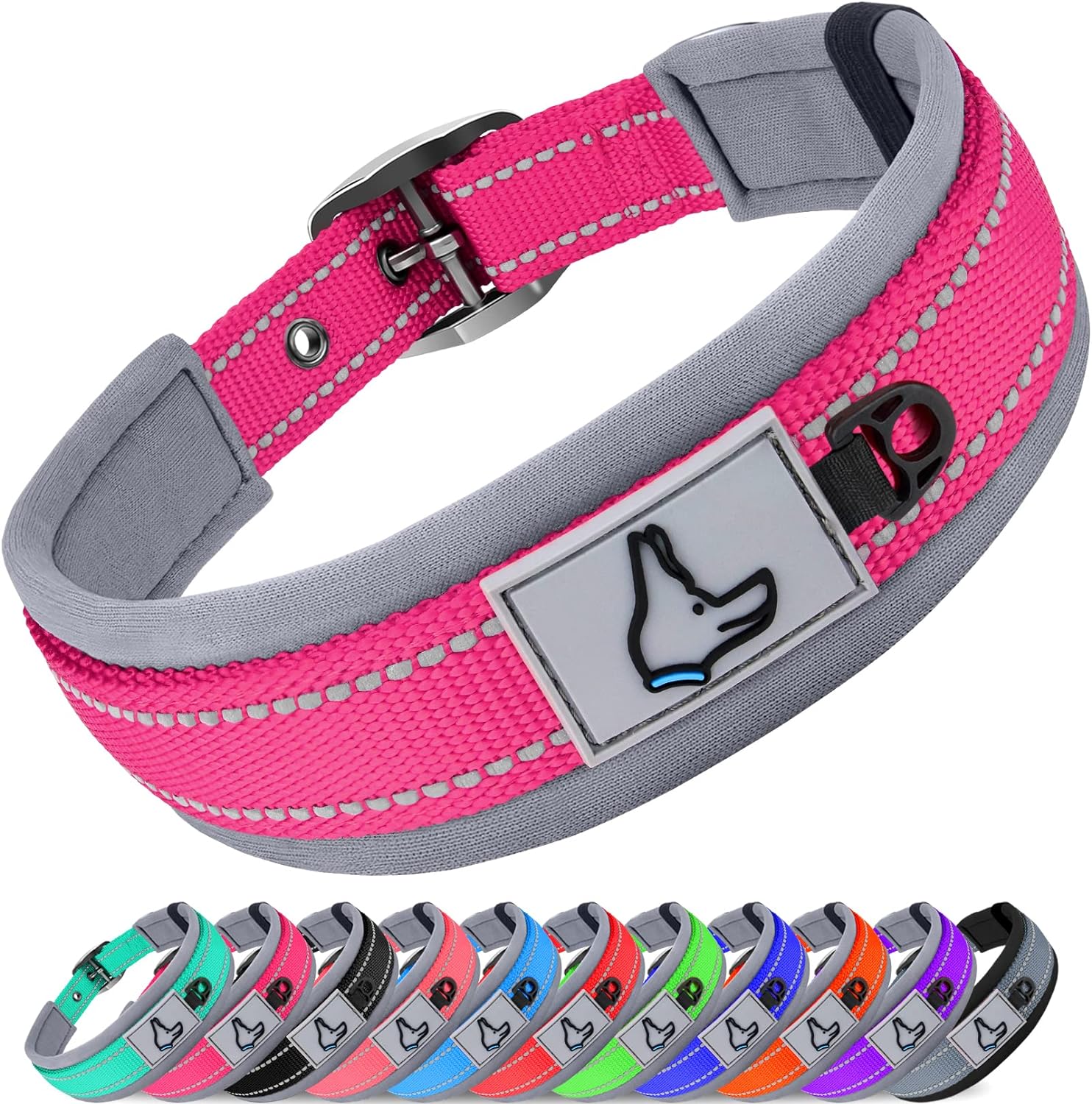 Joytale Neoprene Padded Dog Collars for Medium Dogs, 11 Colors, Reflective Wide...