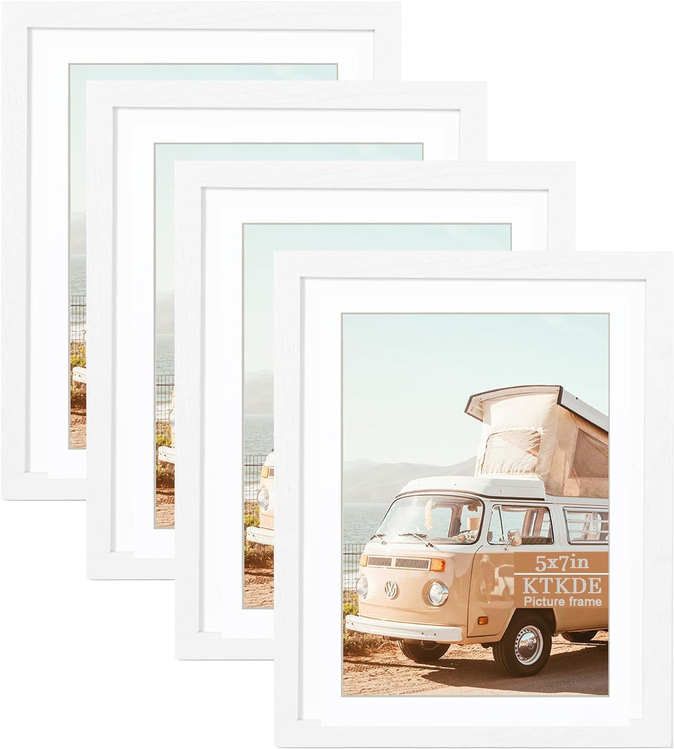 5x7 Picture Frame with Mat for 4x6 white High Definition tempering Glass MDF Woo...