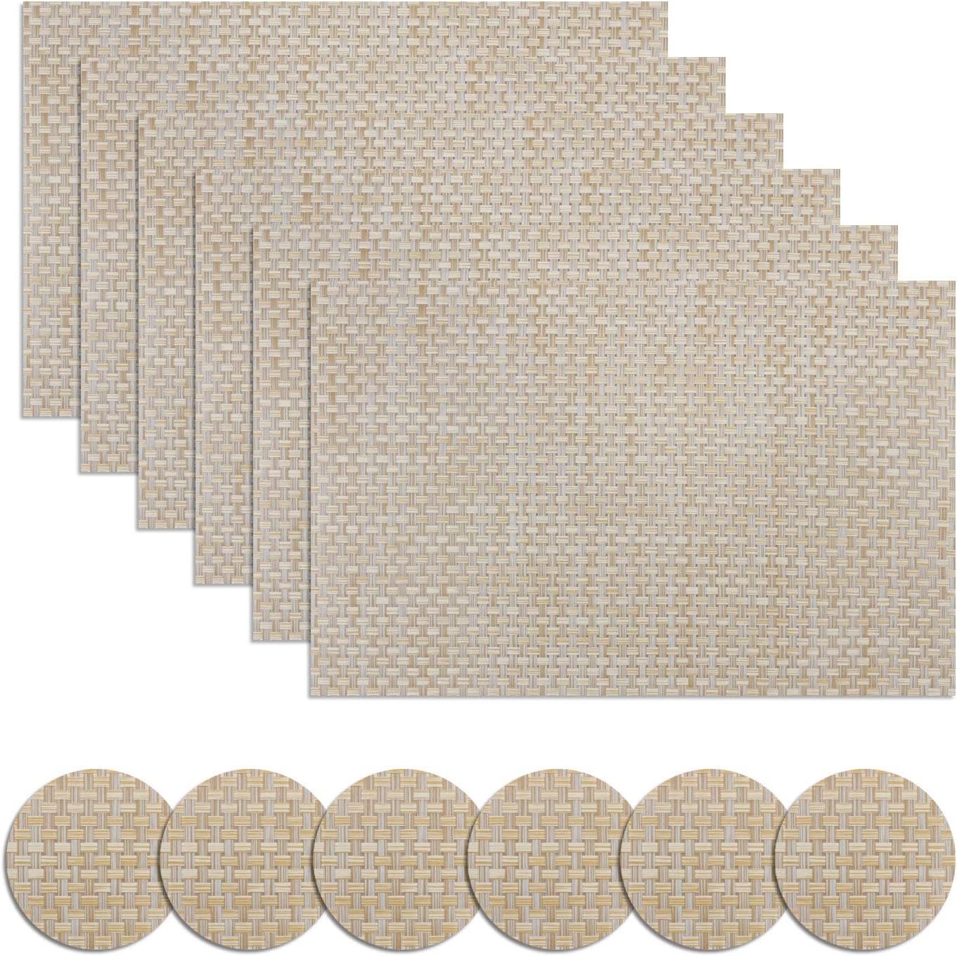 Homcomodar Beige Table Place Mats and Coasters Set of 6 Durable Placemats Set 6p...
