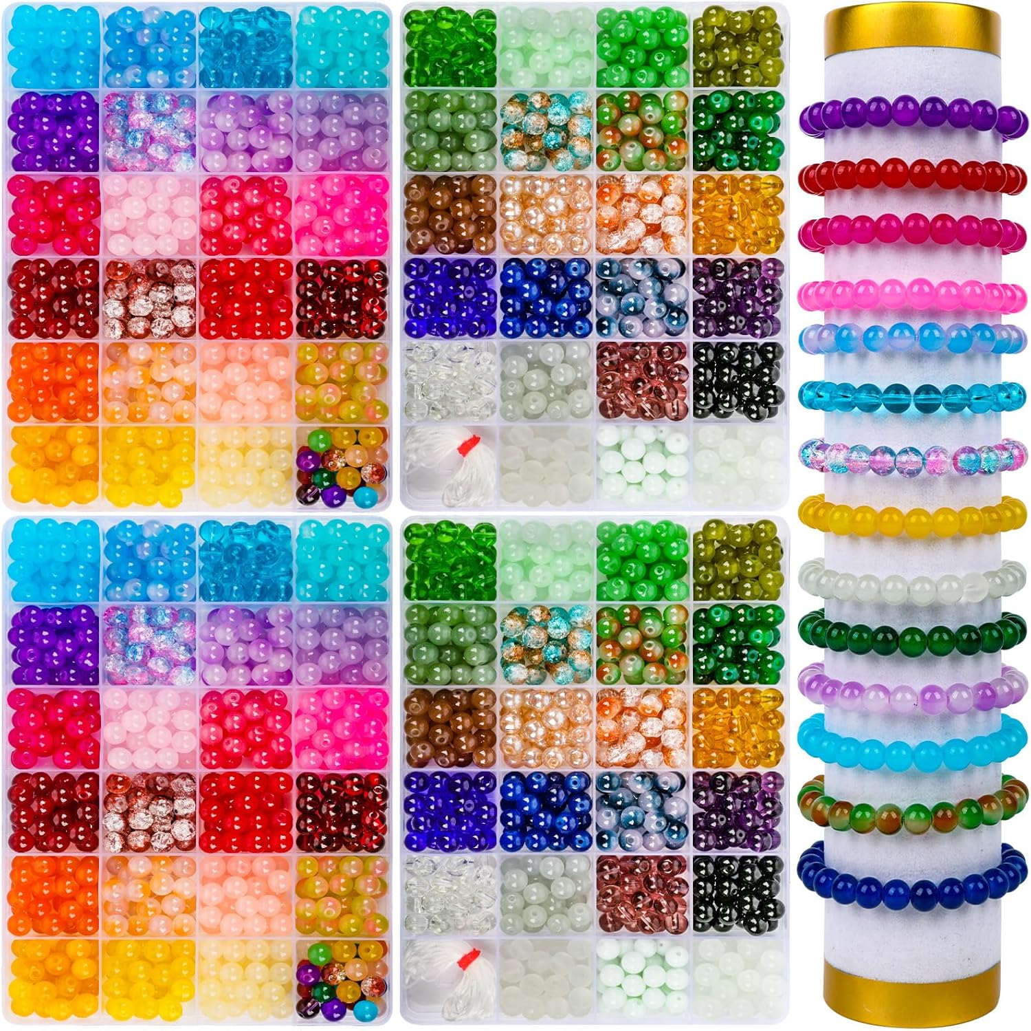 XSEINO 2400 PCS 8mm Glass Beads Bracelet Making Kit, 47 Colors Crystal Beads for...