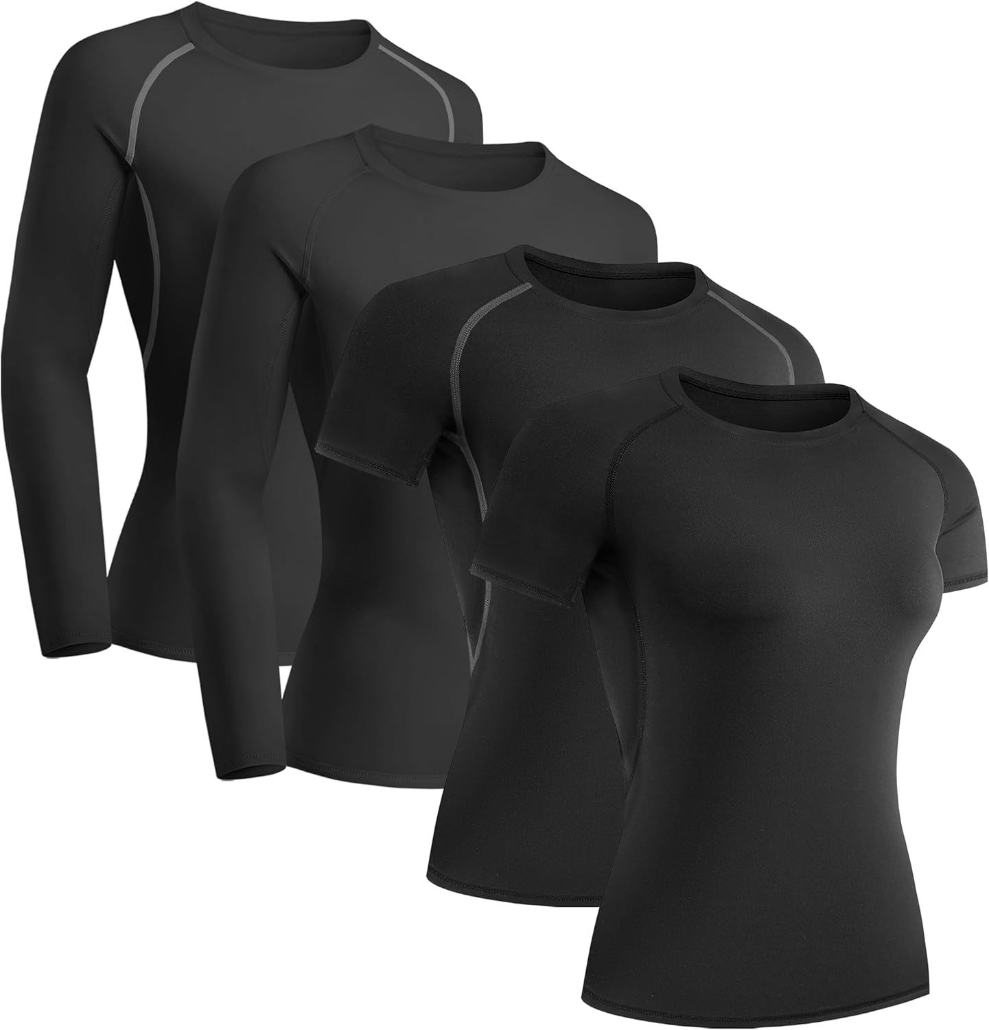 TELALEO 4 Pack Women's Compression Shirt Long/Short Sleeve Performance Workout B...