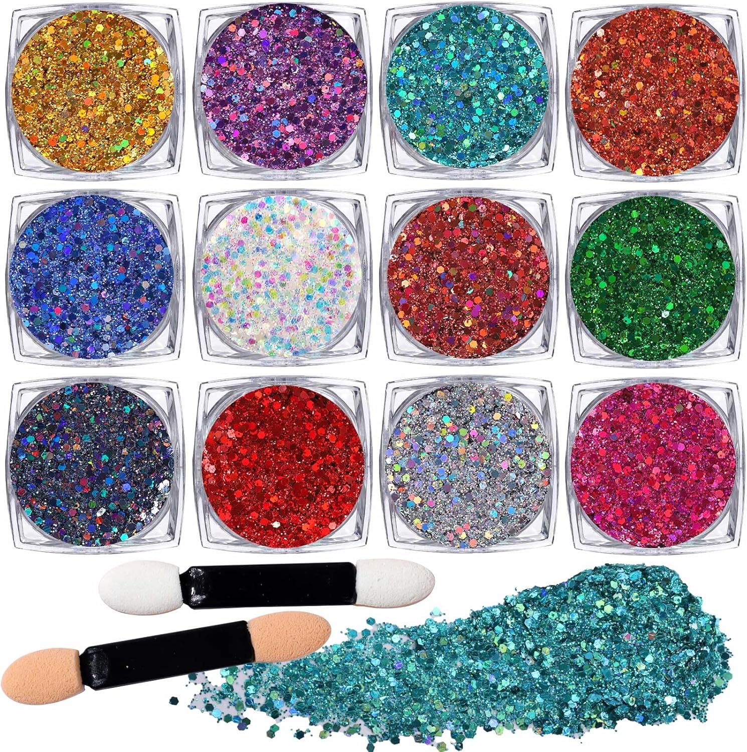 LEOBRO 12Pcs Face Glitter, Body Glitter Gel, Face Glitter Festival Hair Glitter...