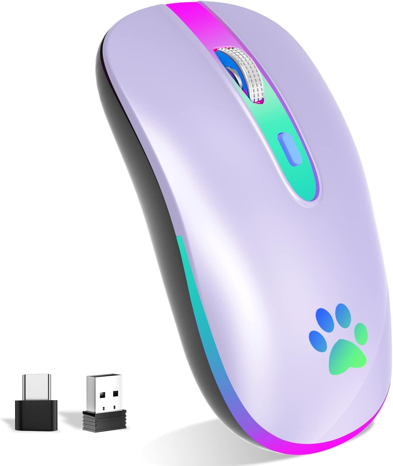 FUWANG Rechargeable Wireless Bluetooth Mouse, 2.4G USB Optical Input Mouse, Port...