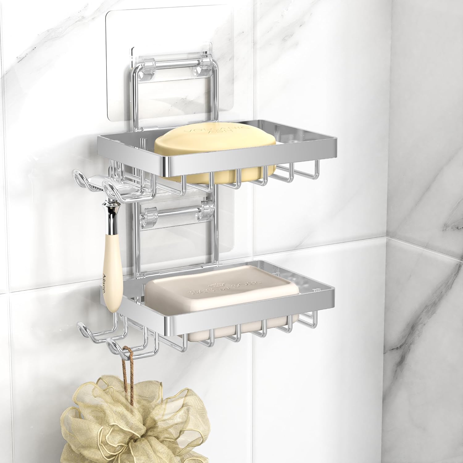Moforoco Silver Double Soap Bar Holder for Shower, No Drilling Rustproof Stainle...