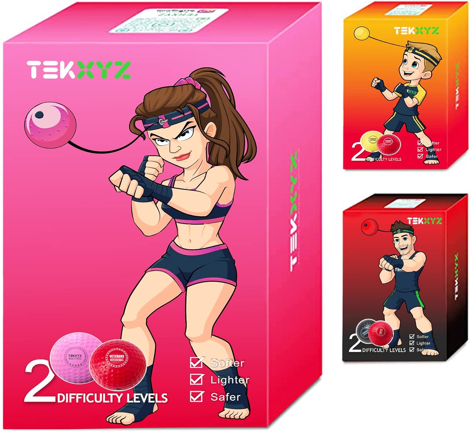 TEKXYZ Reflex Ball, 2 Different Boxing Training Ball with Headband, Perfect for...