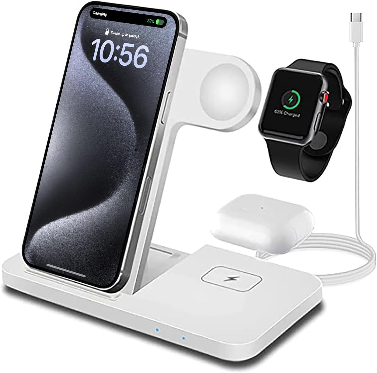 FDGAO Wireless Charger 3 in 1 Foldable Charging Stand 15W Fast Charge for iPhone...