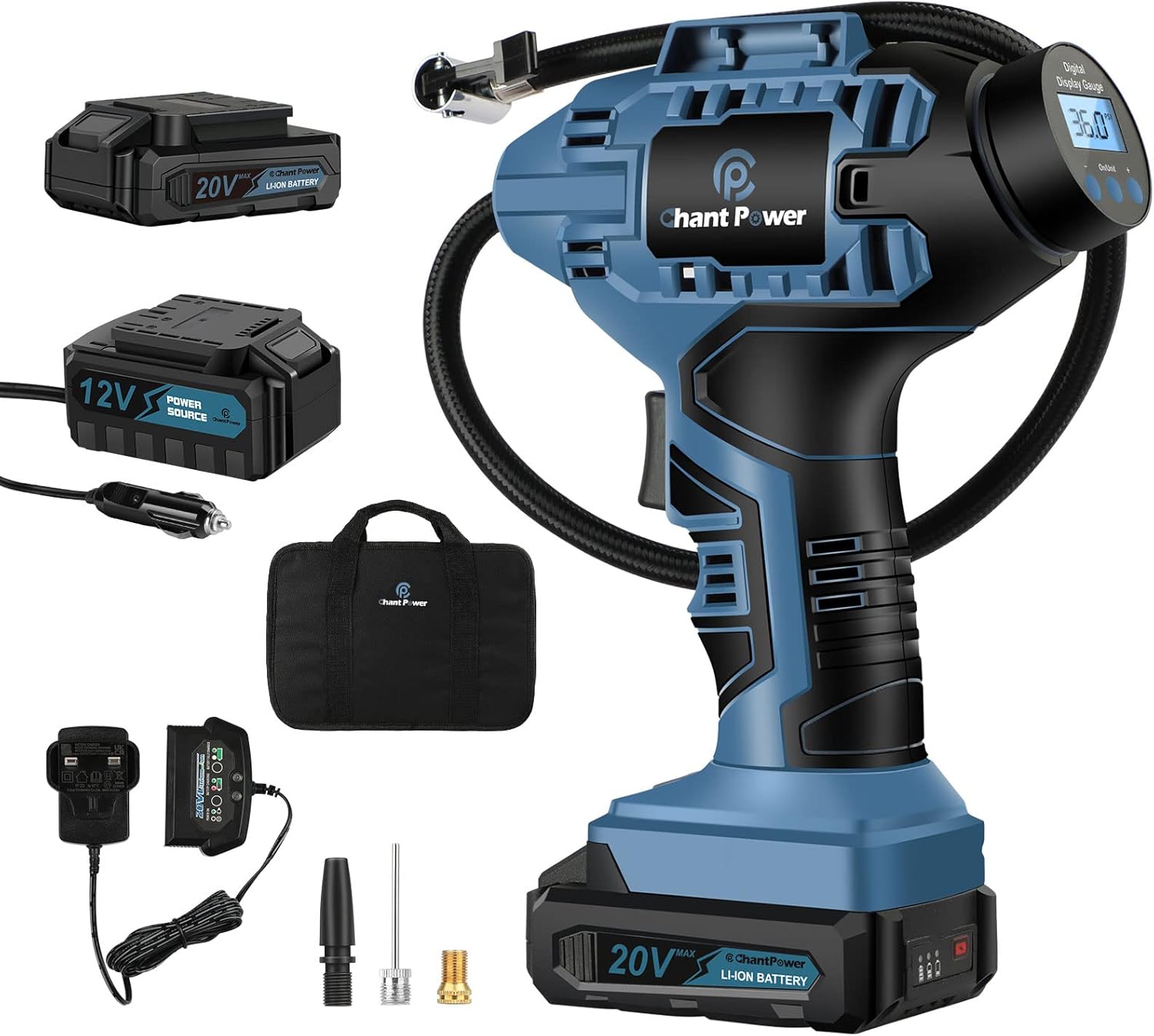 C P CHANTPOWER Tyre Inflator Air Compressor, 20V Cordless Car Tyre Pump with Rec...