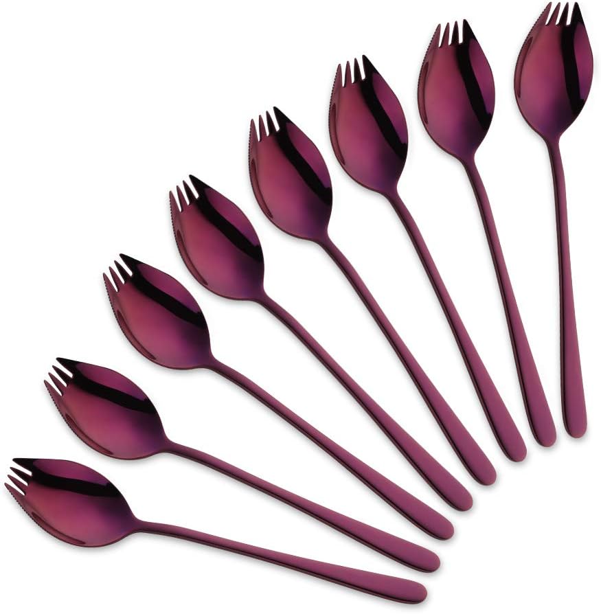 SBOMHS 8 Pieces (3 in 1) Spork Stainless Steel Knife Spoon Fork Set Camping Cutl...