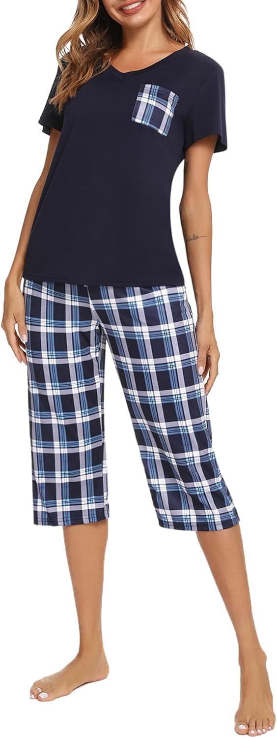 iClosam Women's Pyjamas Set Cotton Pajamas Sleepwear Short Sleeve Loungewear Top...