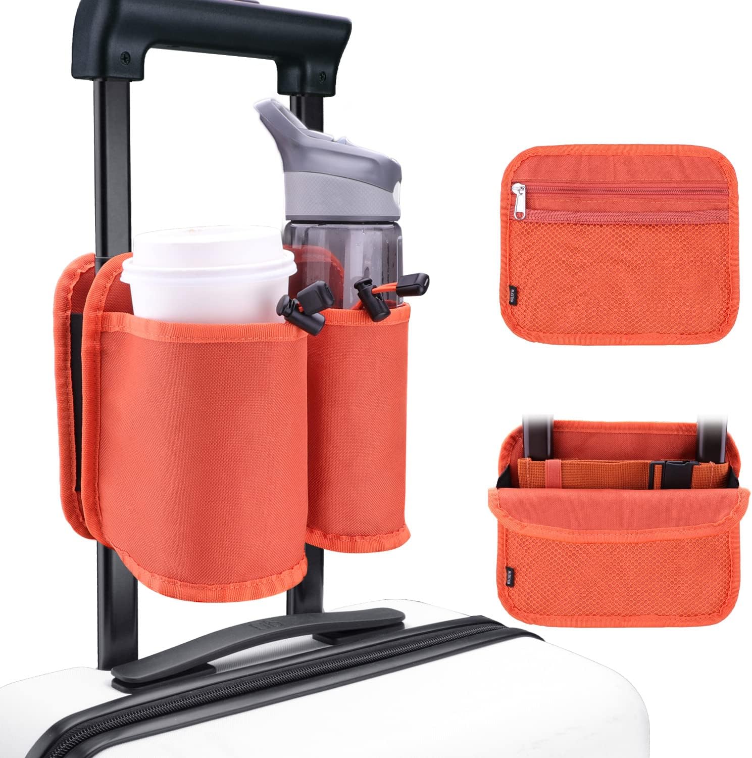 WALNEW Luggage Travel Cup Holder, Hands-free Drink Caddy Attachment Drinks Carri...