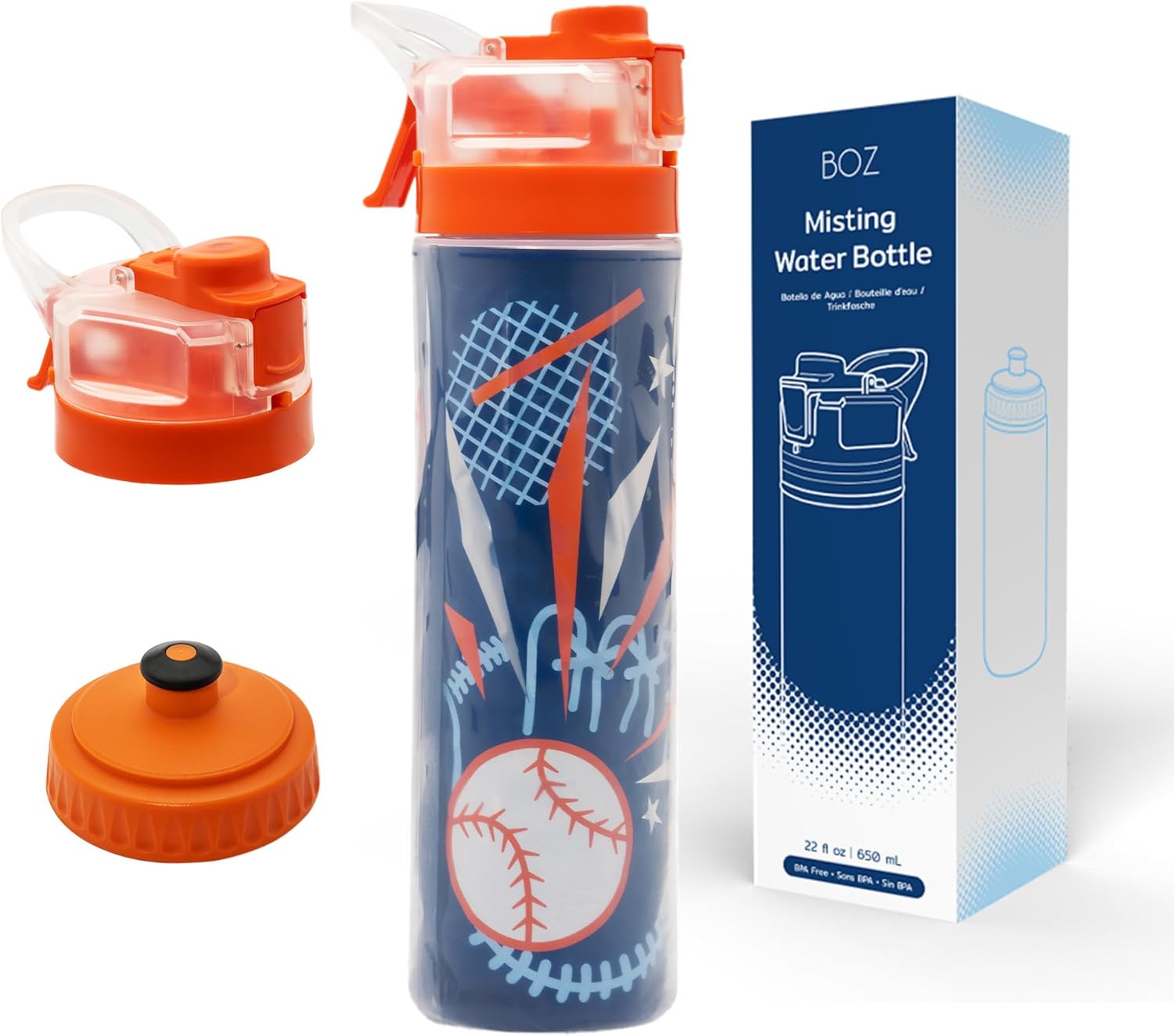 BOZ Pro Misting Water Bottle Base Ball-Imprinted | Squeeze Water Bottle, Fine Mi...