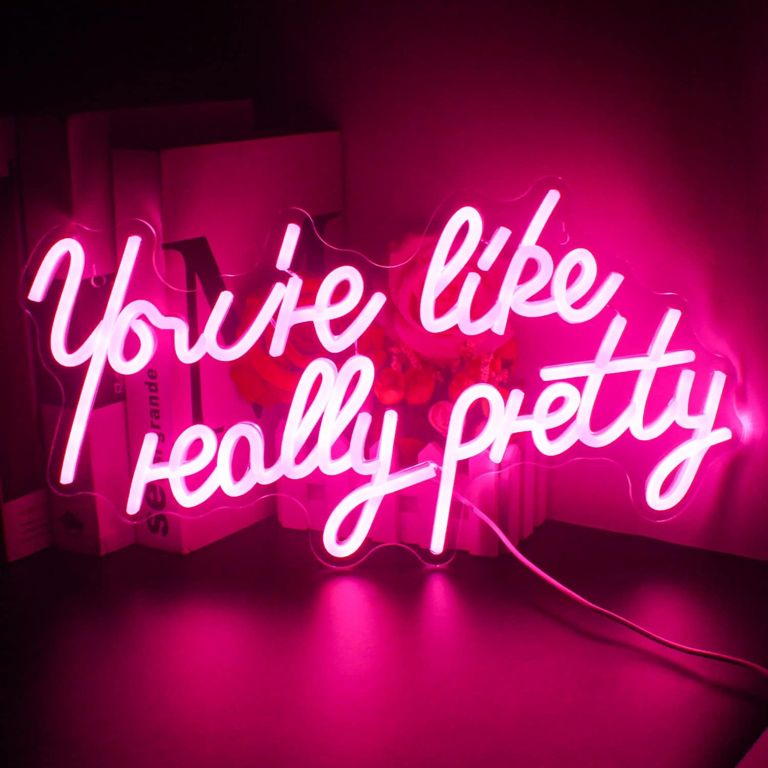 You're Like Really Pretty Neon Signs for Wall Decor, Pink Led Neon Sign, Letter...
