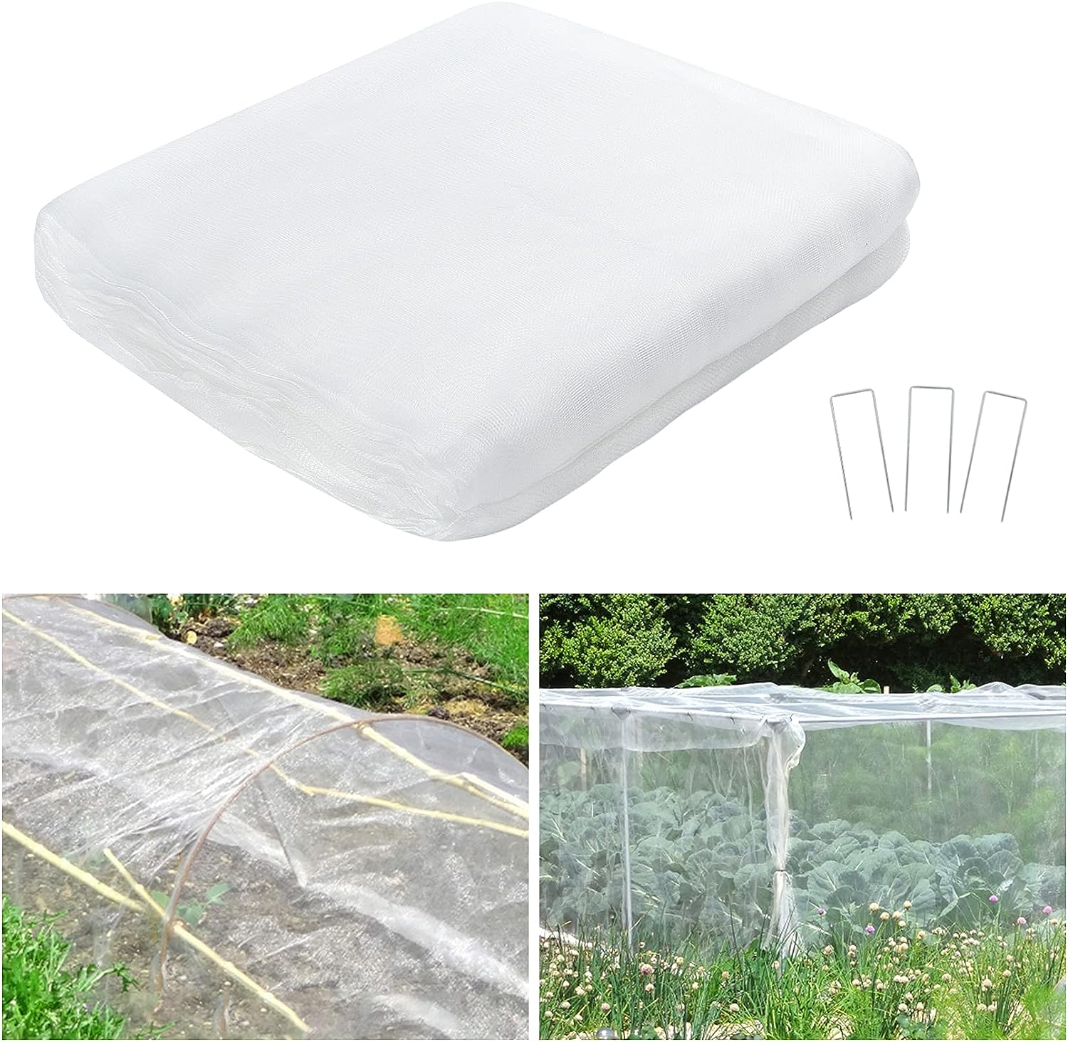 Insect Netting - 2x10m Garden Fine Mesh Netting with 15 U-Shaped Garden Pegs Fru...