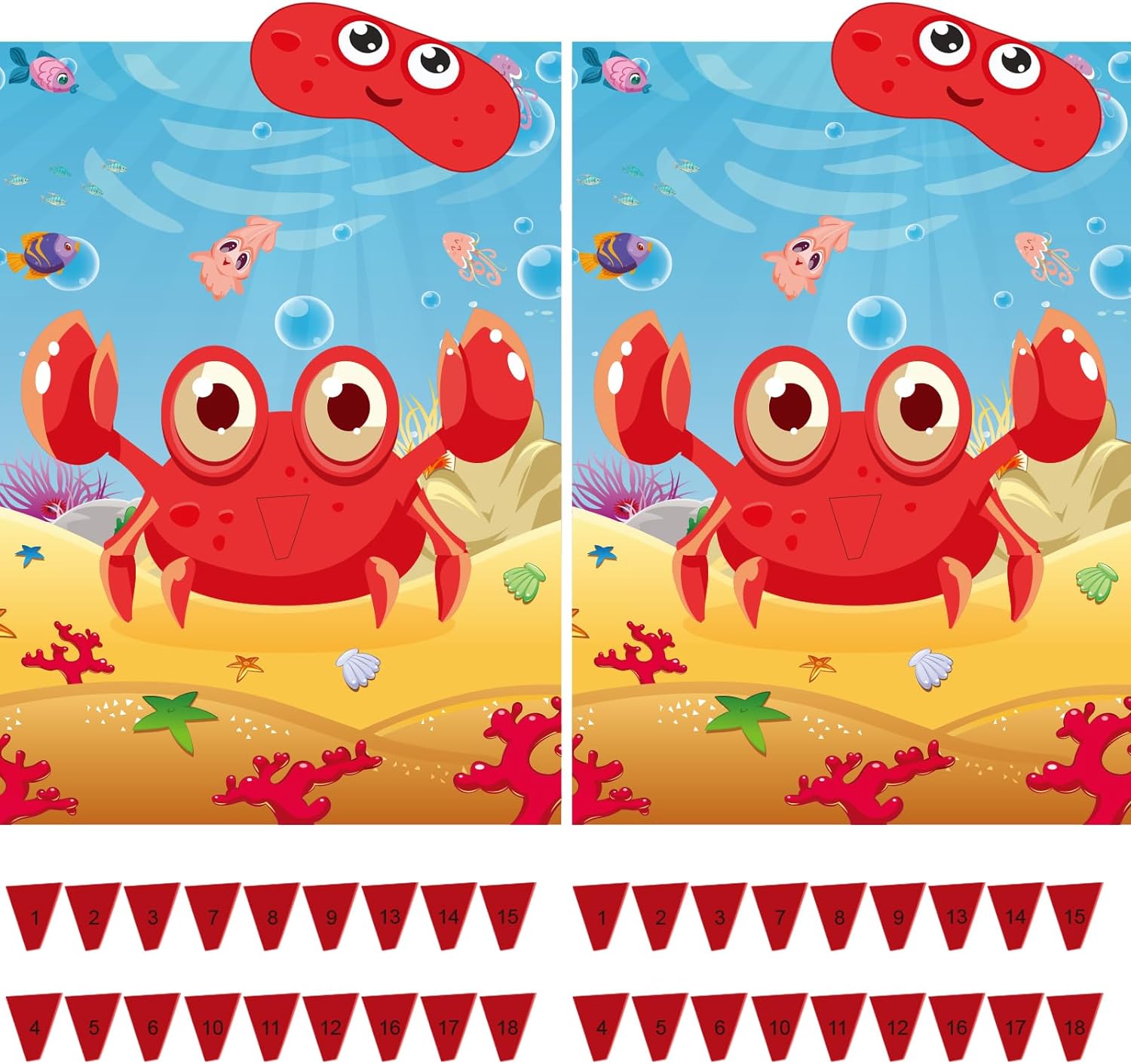 ASTARON 2 Sets Pin The Mouth on The Crab Game Ocean themed Birthday Party Suppli...