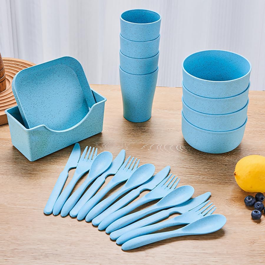OriGlam 25pcs Plates and Bowls Sets Dinnerware Sets, Plastic Picnic Party Campin...