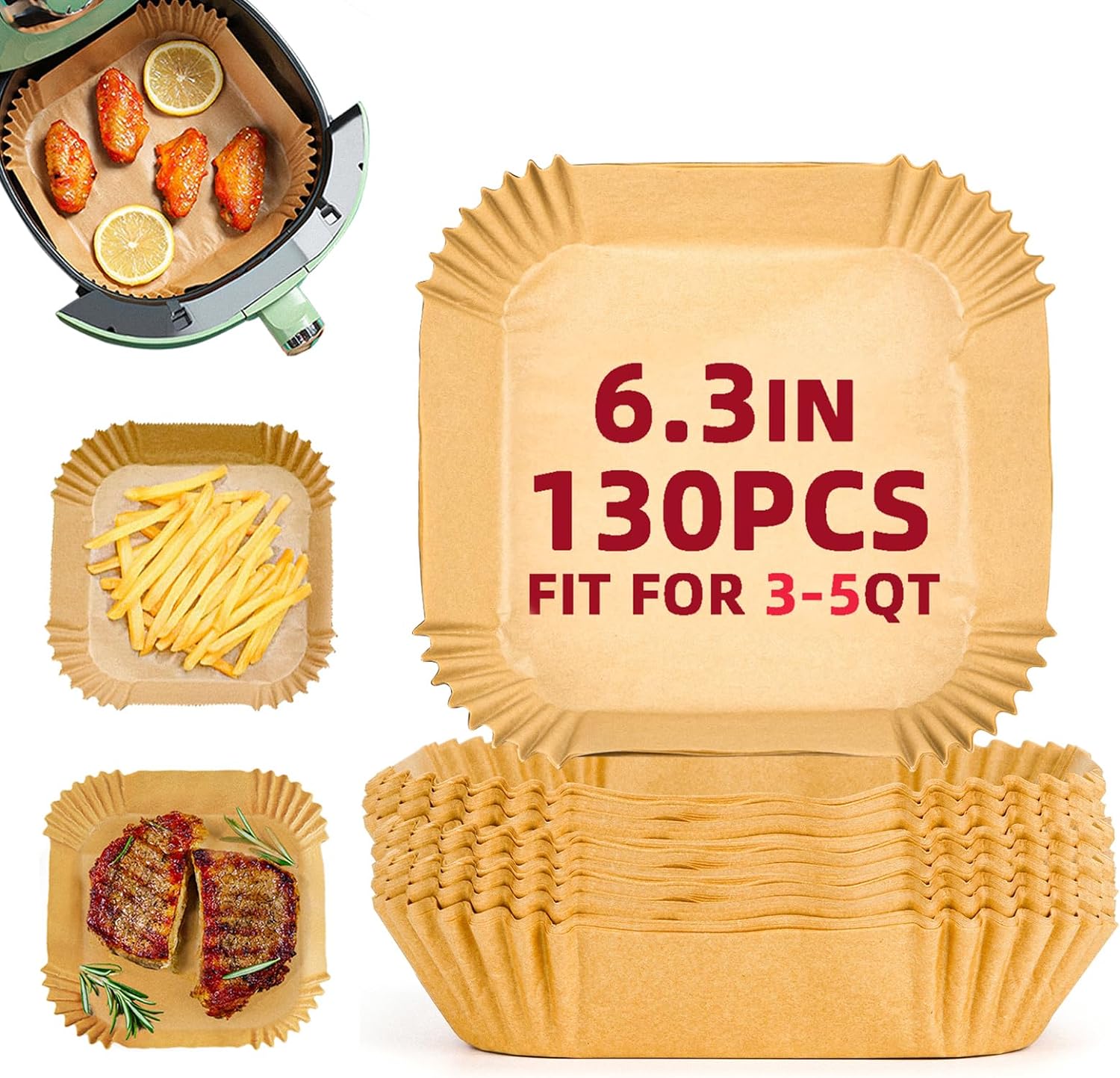 Katbite 6.3 Inch Air Fryer Liners, 130 PCS Square Air Fryer Liner Disposable, No...