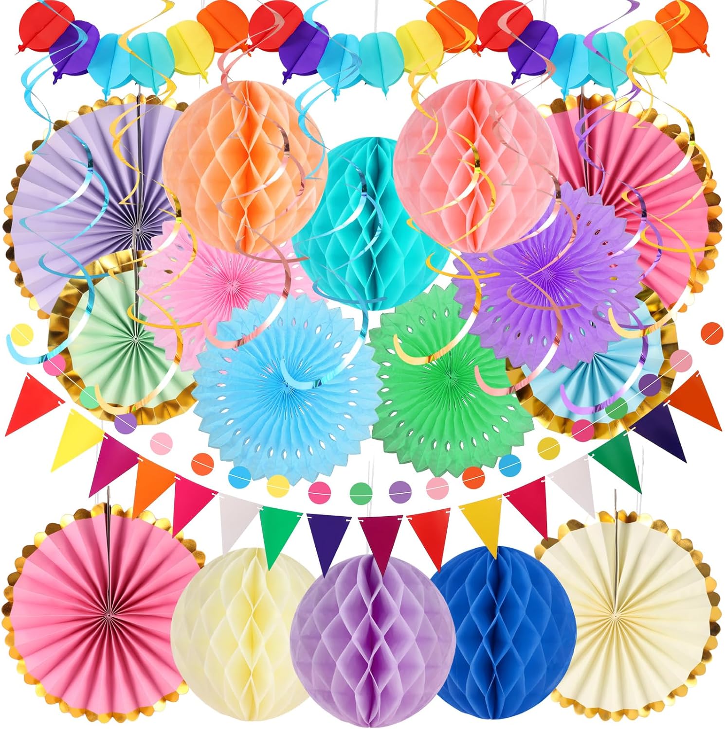 Pastel Party Decorations, 31 Pcs Multicolor Paper Party Decorations Party Banner...