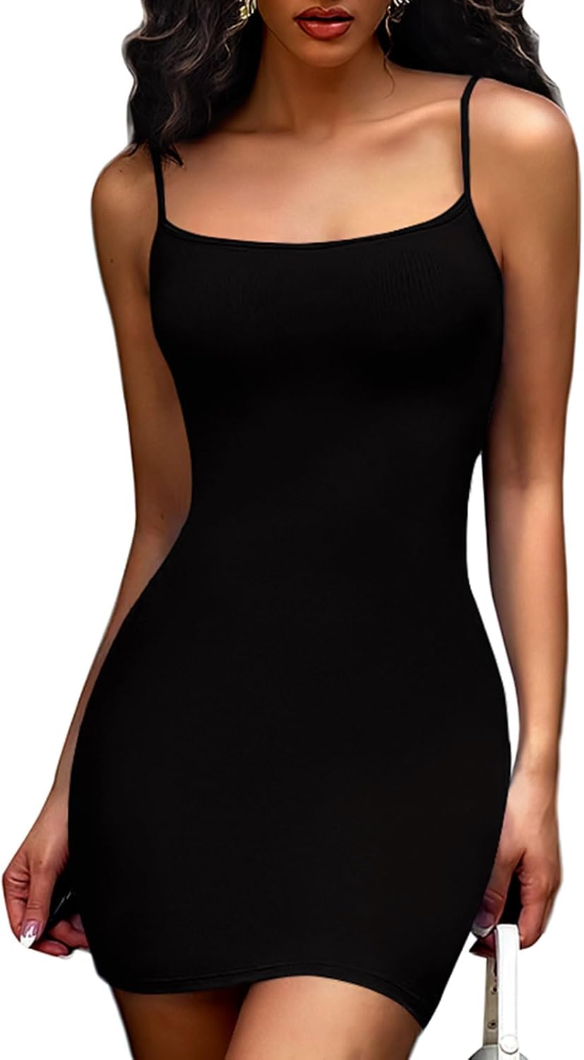 Joyshaper Women Sleeveless Bodycon Dresses Sexy Mini Dress Spaghetti Strap Cami...