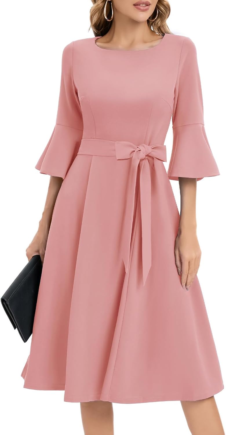HomRain Women's Dress Casual Mid Sleeve Tea Party Midi Dress Church Bridemaid Se...