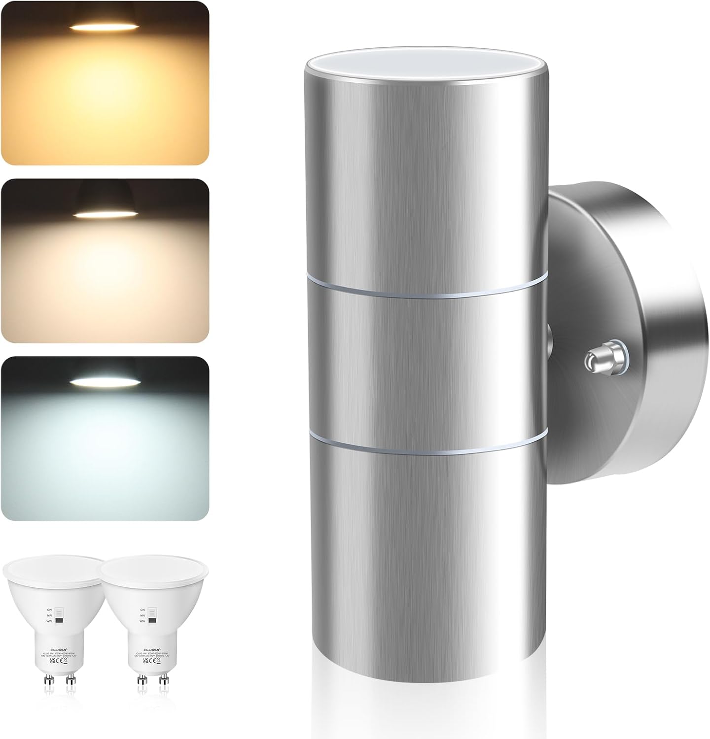 ALUSSO LIGHTING Up Down LED Wall Light 8W 750LM Stainless Steel Wall Lamp Mains...