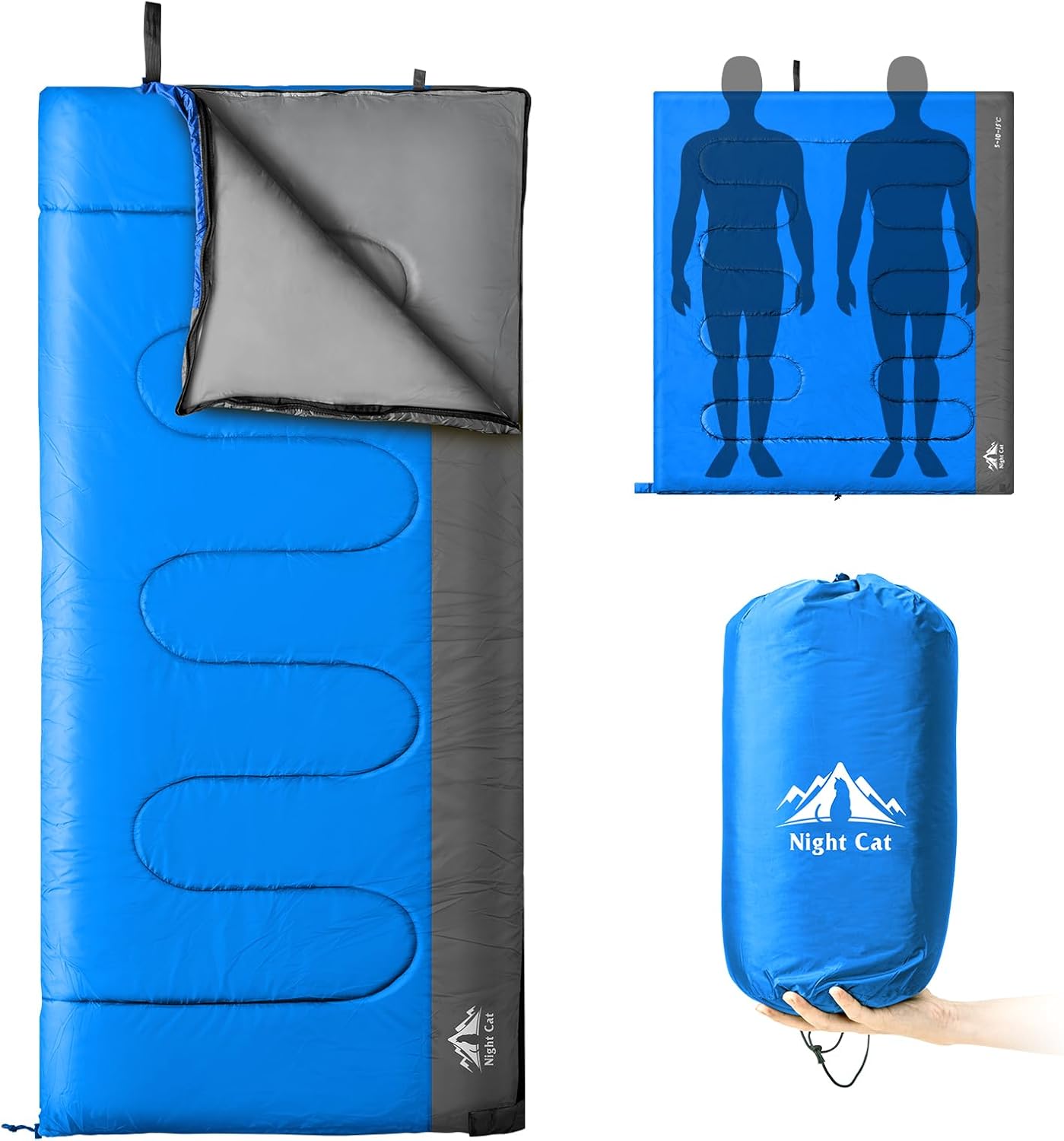 Night Cat Camping Sleeping Bag for Adults 3 Seasons Portable Lightweight Backpac...