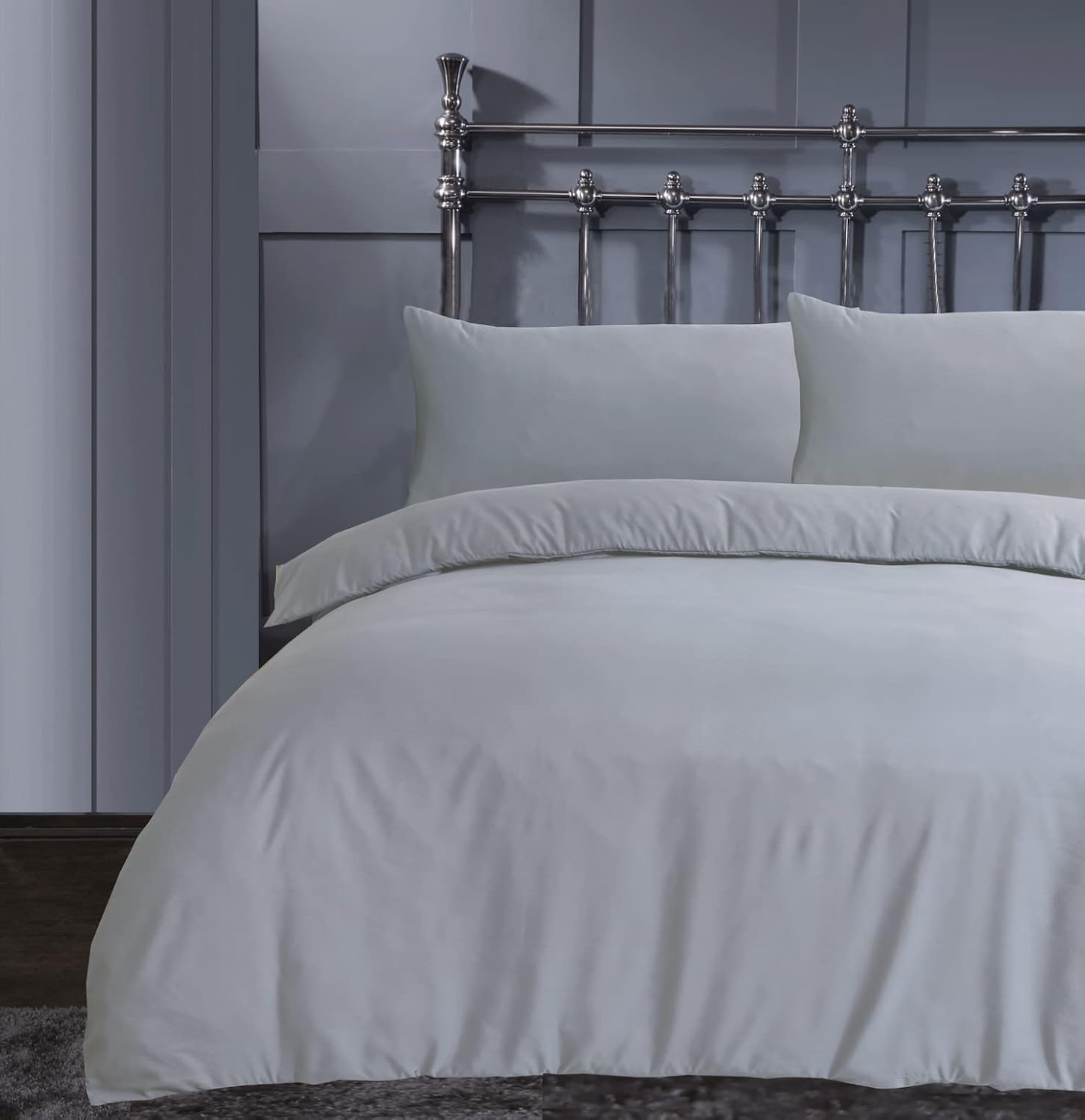 Linen Home Silver Single Duvet Set Plain Dyed Soft Microfibre Single Quilt Cover...