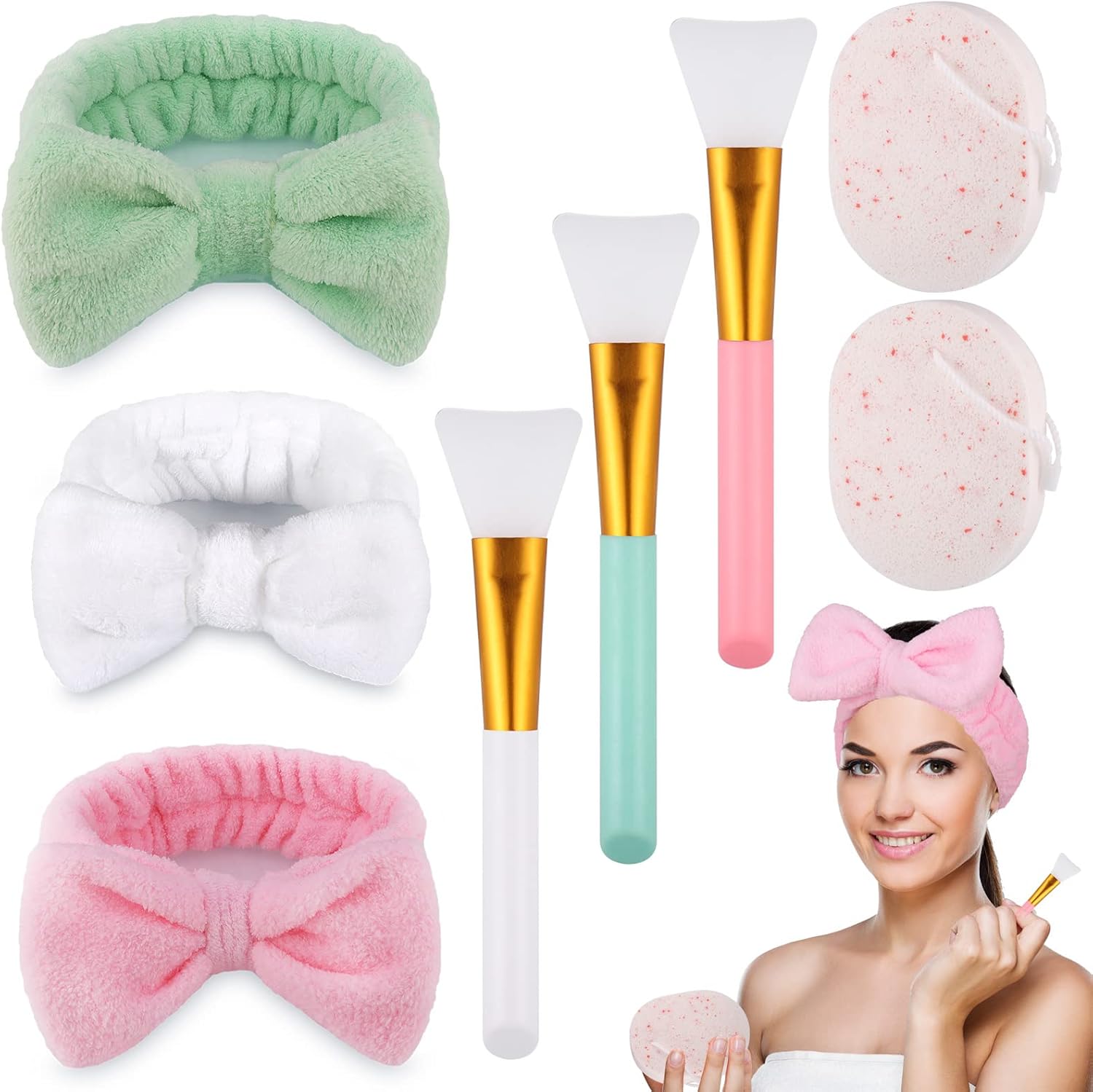 Zocipro 3 Pack Spa Headband, Facial Makeup Headbands for Women with 3 Silicone F...