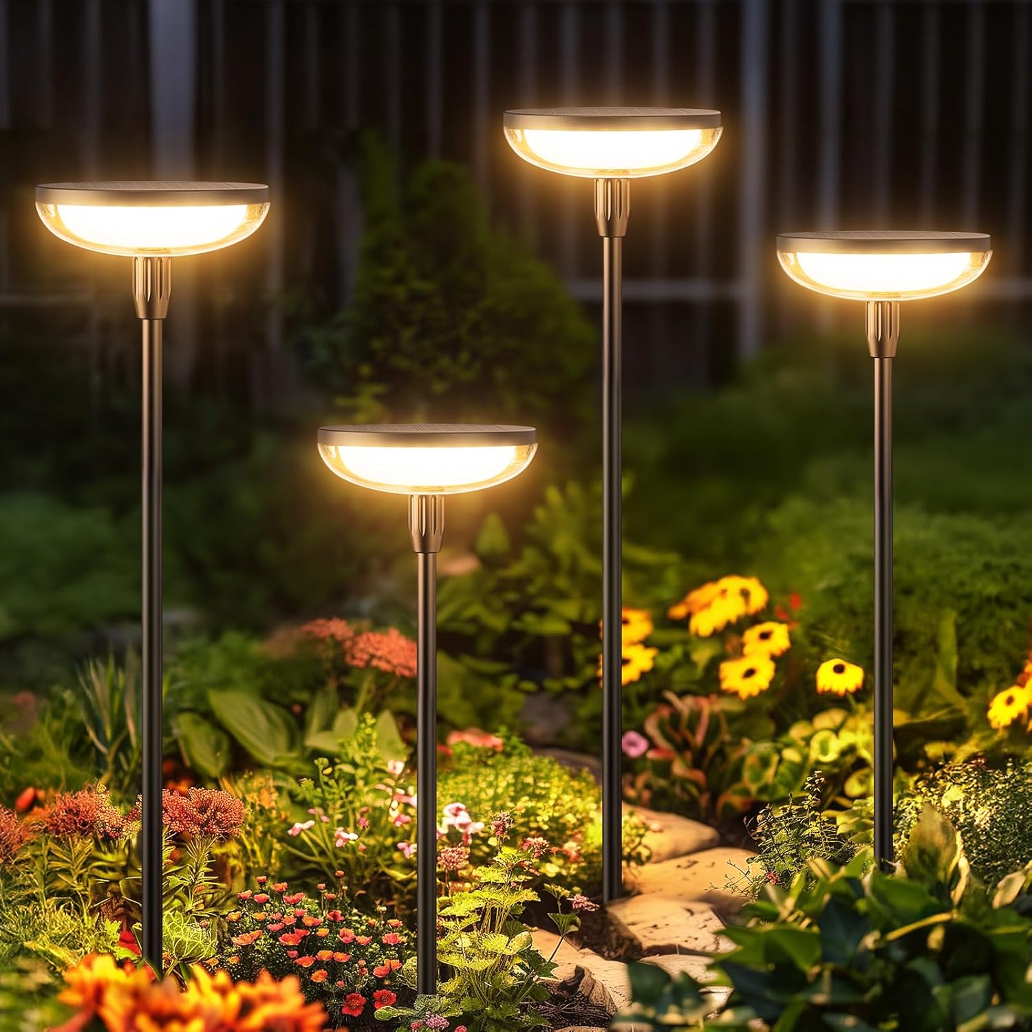 GEARLITE Solar Garden Lights, 4 Pack Solar Lights Outdoor Garden Built-in 1000mA...